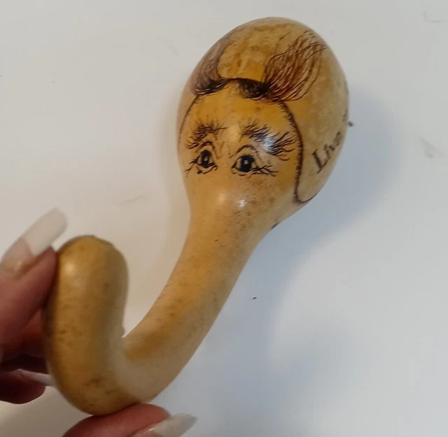 Painted Gourd Musical Instrument Traditional Folk Art Lion Wolf Print Brown