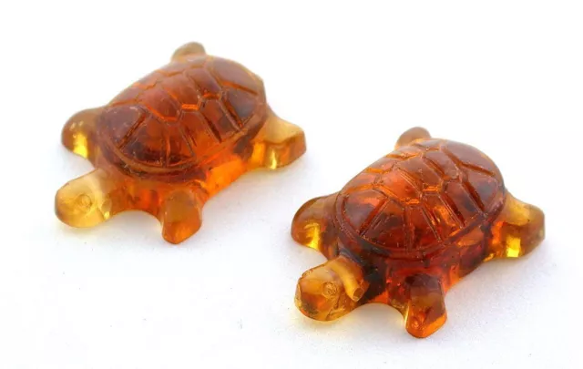 TWO 1 1/5 Inch Carved Turtle Synthetic Resin Amber Carving Gemstone Focal Bead