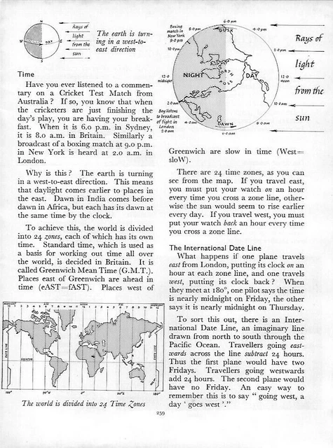 TIME ZONES GREENWICH LIGHT FROM SUN c 1965 OLD ILLUSTRATION MAP DIAGRAM PRINT $14.51 - PicClick