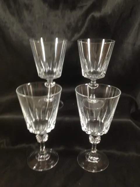 Set of 4 Clear Cut Glass Stemware Wine Glasses 6-3/4”