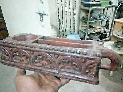 Ancient Old Vintage  Beautiful Hand Made Carved Wooden Ink / Pen Stand