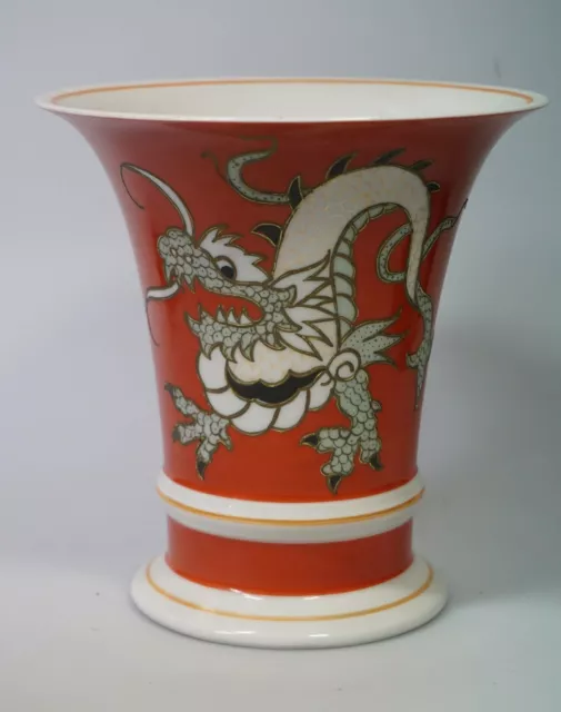 Schaubach Kunst Porzellan Art Déco Vase mit Ming Drache Trichtervase handbemalt