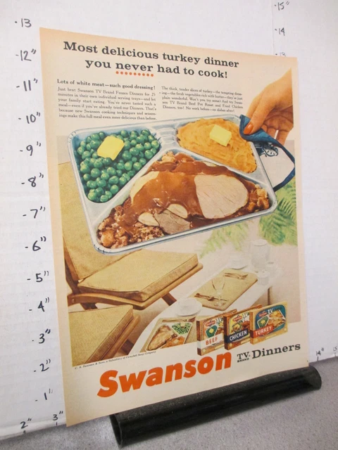 newspaper ad 1956 SWANSON TV dinner tray box chicken turkey beef frozen food