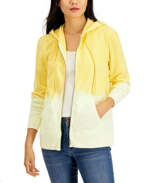 Style & Co Womens Dip-Dye Zip-Front Hoodie, Yellow, Size XX-Large