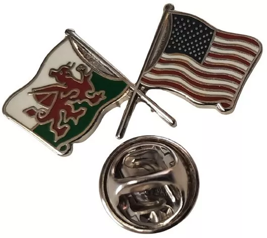 Wales and USA Flag Friendship Lapel Pin badge Gift Idea Free UK P&P