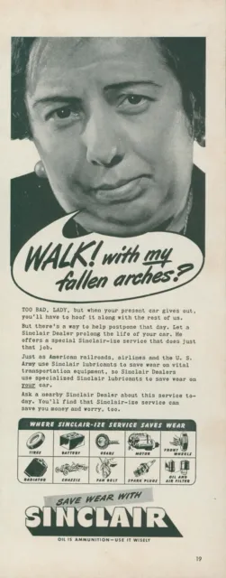 1942 Sinclair Service Save Wear Walk With Fallen Arches Vintage Print Ad L24