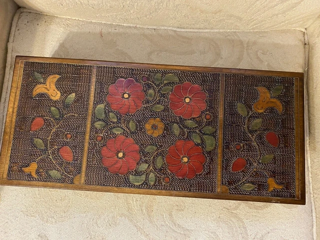 Wooden Treasure/Trinket/Jewelry Box 16 x 7 x 3 inches Hinged Poland Flowers