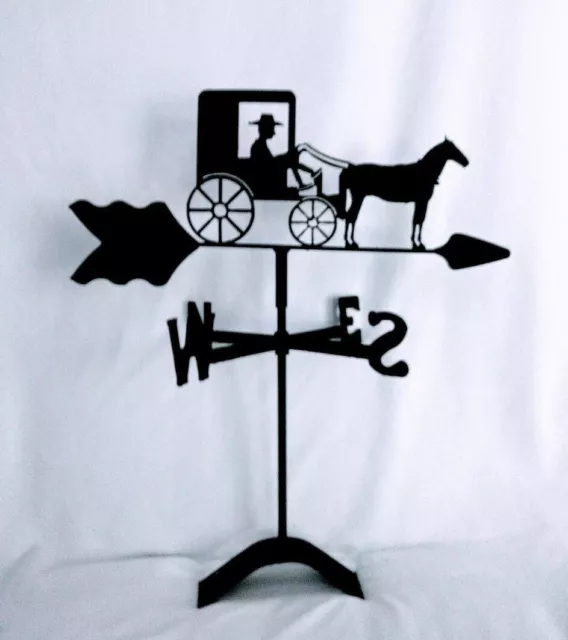 amish horse and buggy roof mount weathervane black wrought iron made in usa