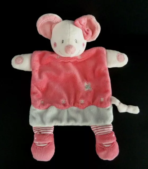 8- Doudou Plat Simba Nicotoy Souris Rose Gris Collier Fleur Raye - Lire Svp