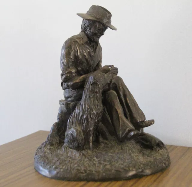 Cold Cast Bronze Mary Pinsent man and dog sculpture Australian Outback Realism