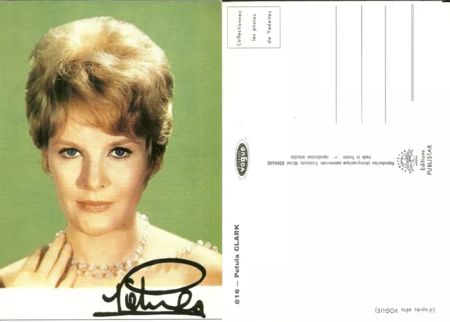 Rare / Carte Postale - Petula Clark / Autographe Dedicace Signature Signe