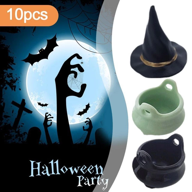 10PCS Mini Plastic Cauldron Candy Kettles Witch Hat Holder Pot-Decorations M4Y9