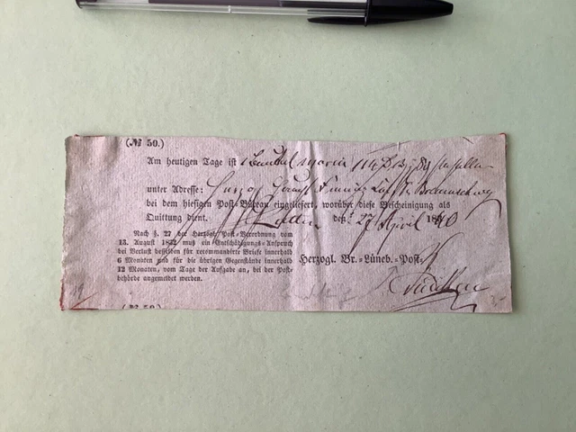 Germany Braunschweig 1840 postal note Ref A1571