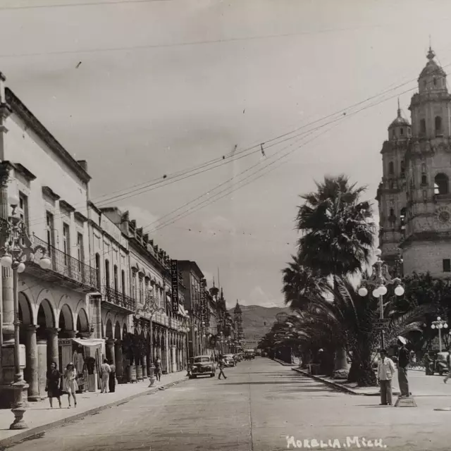 Morelia Street Old Cars Mexico RPPC Postcard 1940s Vintage Michoacan Photo C608