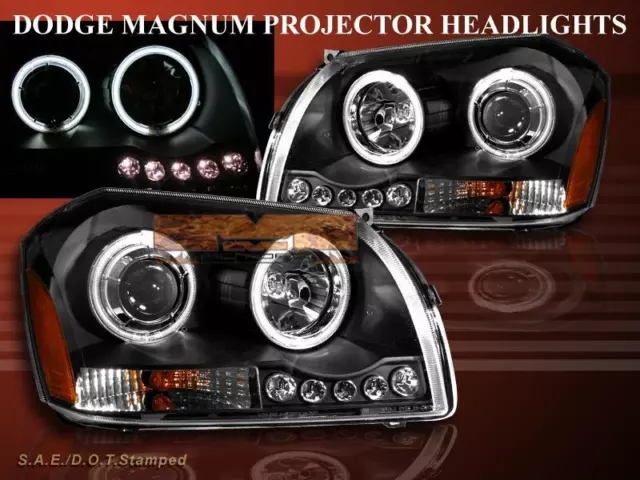 05-07 Dodge Magnum Projector Headlights Black W/ Led Ccfl Twin Halo