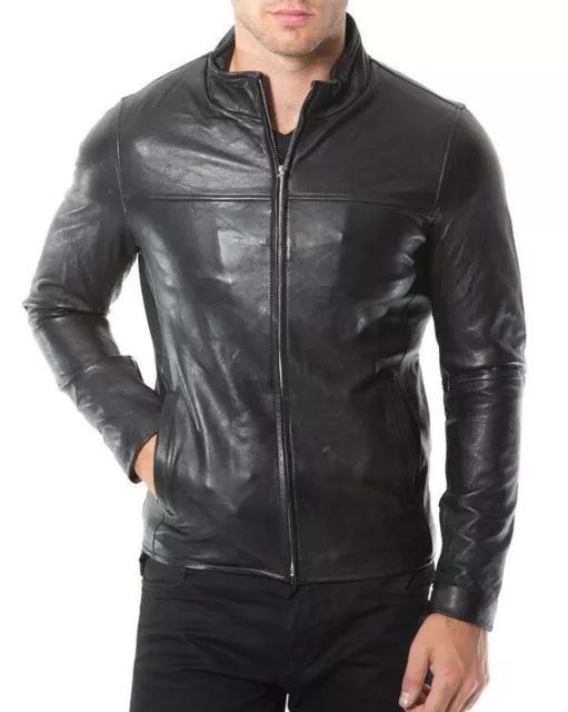 Hombre Genuino Cuero Vacuno Chaqueta Ajustado Moto Chaqueta Biker - MC1017