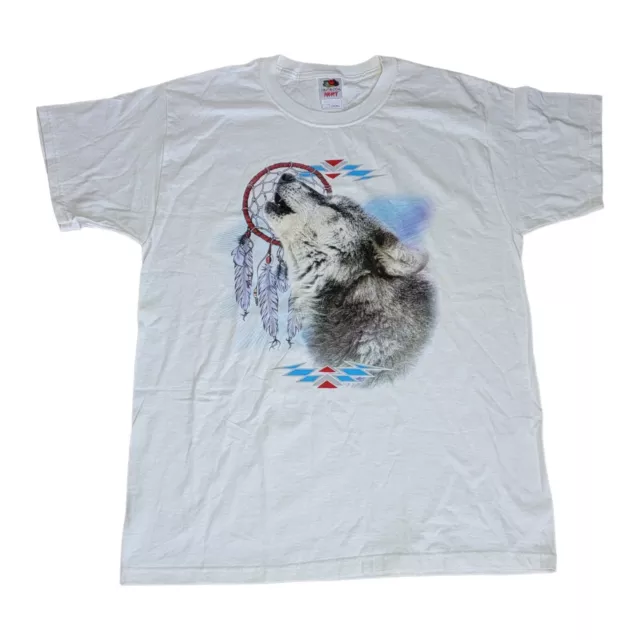 Vtg 90s Streetwear Mens Large Howling Wolf Dream Catcher Native American T Shirt