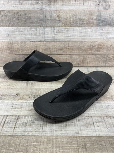 FitFlop Black Snake Shimmer Toe Post Flip Flops Sandals Women's sz 10