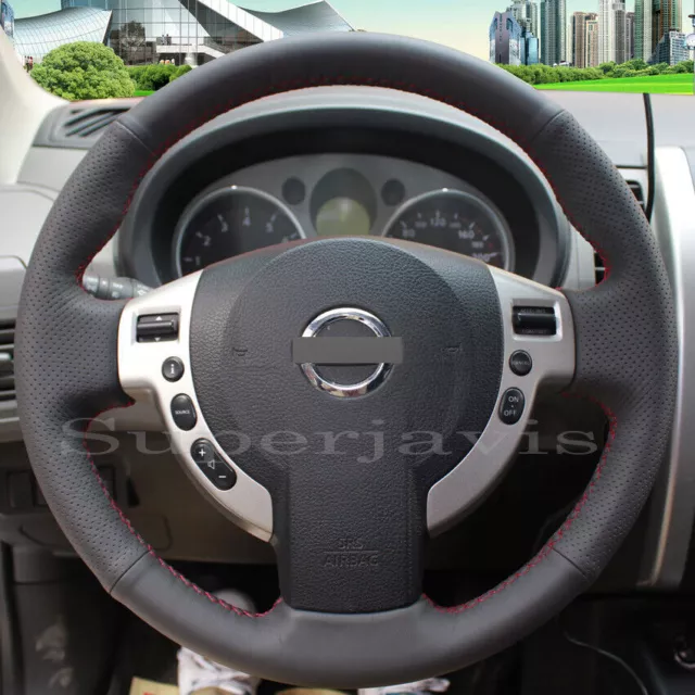Custom Black PU Leather Steering Wheel Stitch on Cover For Nissan Qashqai 07-15