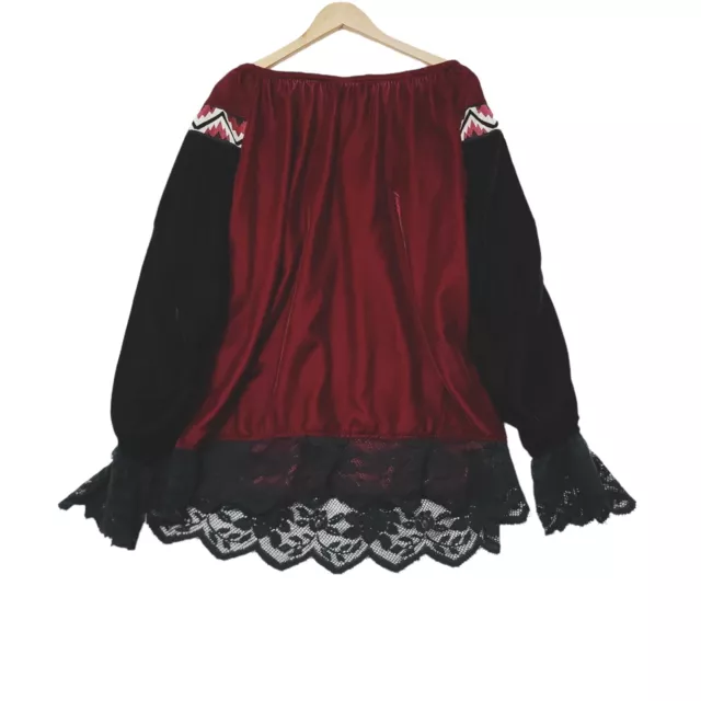 ROJA Burgundy Velvet Embroidered Festival Boho Gypsy Off Shoulder Top Sz XXL 2