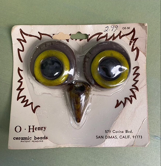 Macrame Beads Owl Eyes Kit Ceramic Beak Craft Supplies 1970 s