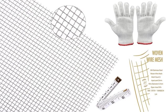 Woven Wire Mesh 5-304 Stainless Steel Wire Mesh Screen, 5 Mesh 4.5Mm Hole, 12 X