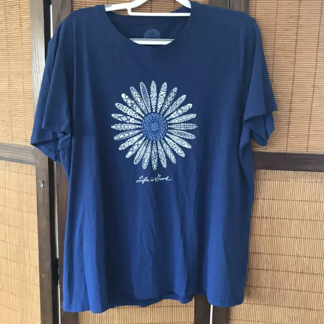 LIFE IS GOOD Womens XXL  Blue Tee T-Shirt w/Daisy Aztec Flower