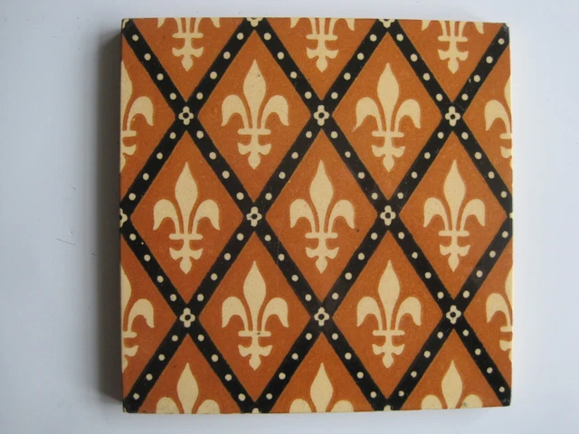 Antique Victorian Minton Hollins Gothic Fleur De Lis Design Tile C1875