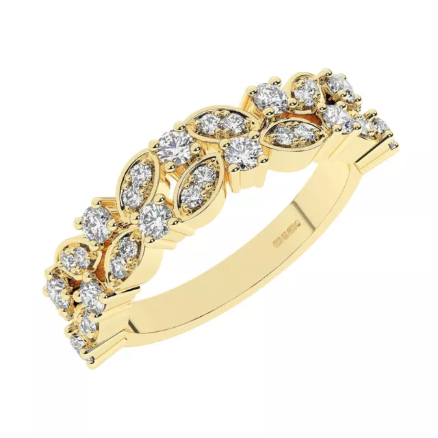 9K Yellow Gold,  5.00 MM, 100% Natural Round Cut Diamonds Half Eternity Ring