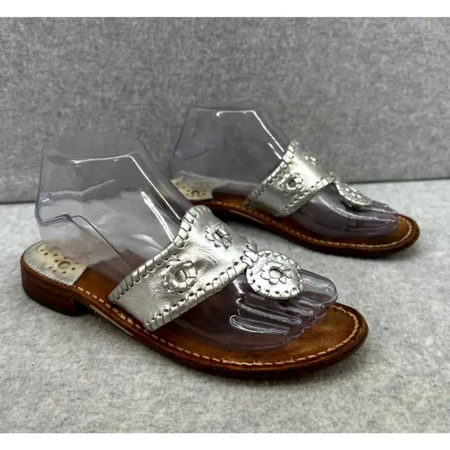 Jack Rogers Hamptons  Leather Slip On Flat Sandal - Silver -Women Size 7