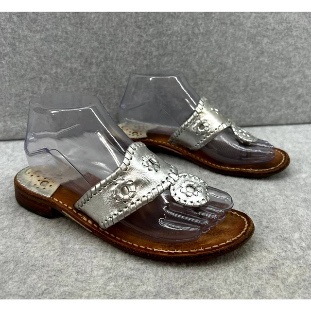 Jack Rogers Hamptons  Leather Slip On Flat Sandal - Silver -Women Size 7