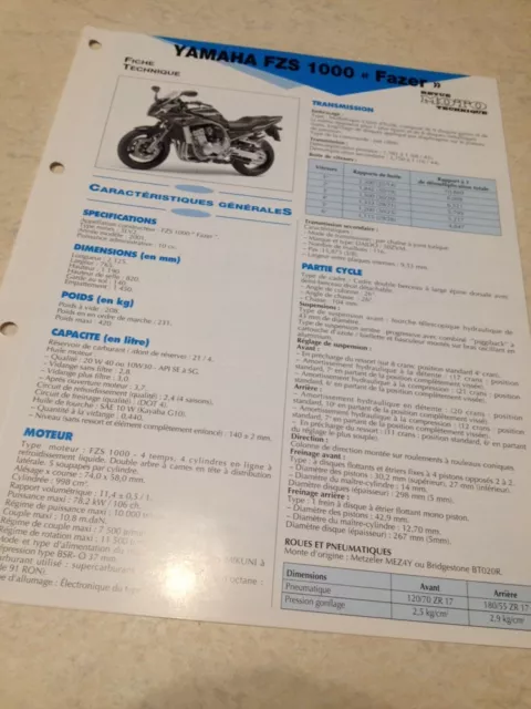 Yamaha FZS1000 FZS 1000 FAZER 5LV2 2001 Fiche technique moto RMT ETAI