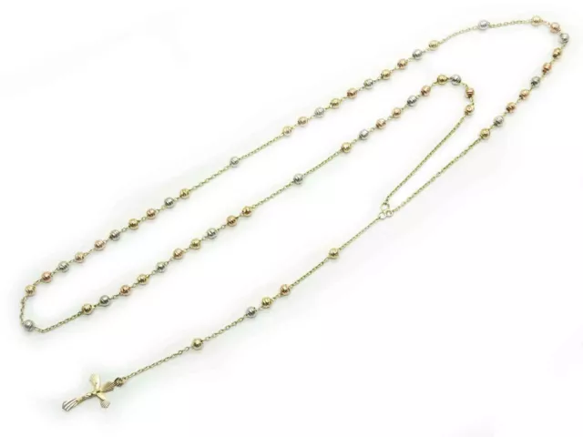 Tricolor Rosary Chain Necklace 14k Gold 12.1 Grams Tricolor Rosary Chain Necklace 14k Gold 12.1 Grams
