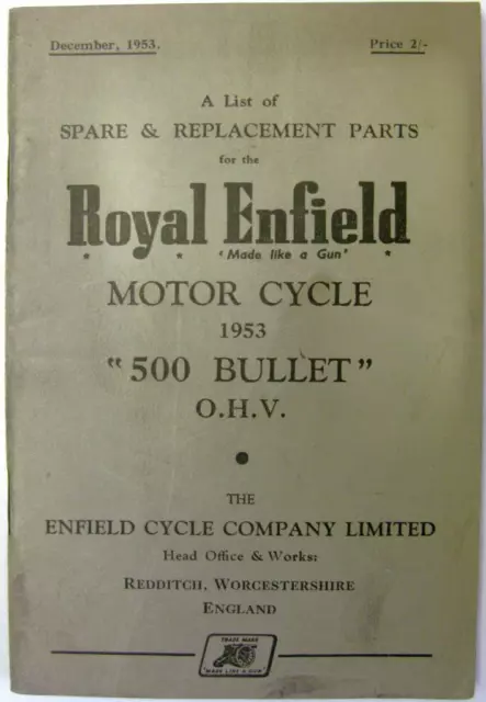 ROYAL ENFIELD 500 Bullet - Motorcycle Owners Parts List - 1953 - #304/2M-1253