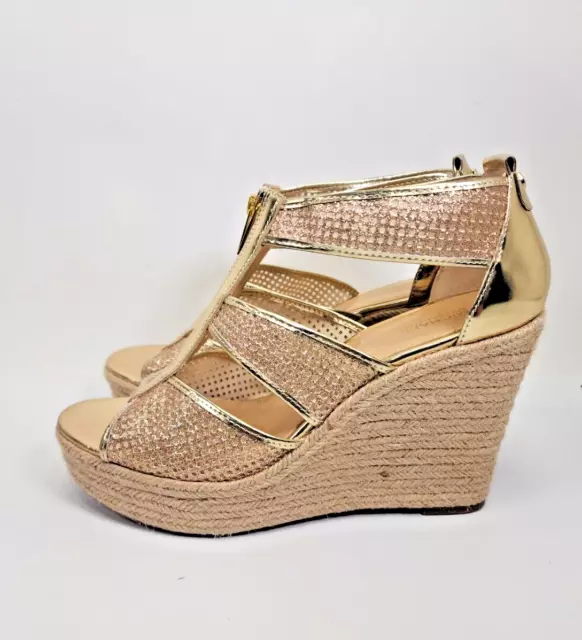 Michael Kors Damita Gold Espadrilles Wedge Sandals Shoes Womens Size 9M