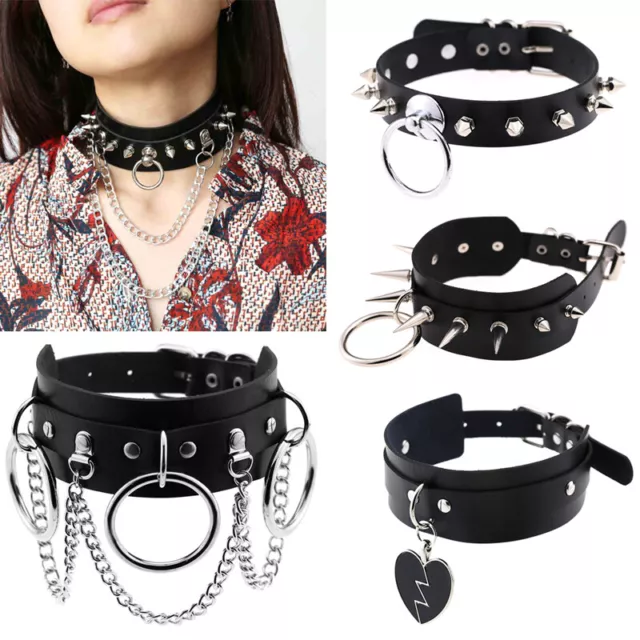 Women Gothic Collar Choker Necklace PU Leather Spike Rivet Punk Hip Hop Jewelry