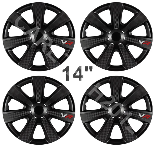 14"x 4 Wheel Trims Black Carbon Effect Hub Caps Fits PEUGEOT 206 Alloy Look