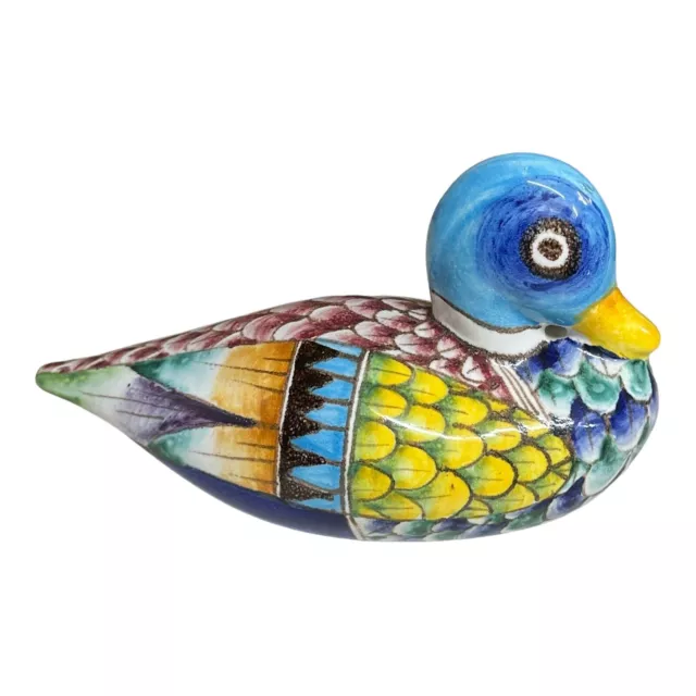 VTG Italian Art Pottery Duck Figurine Ceramic Cottura Hand Painted Colorful 8"