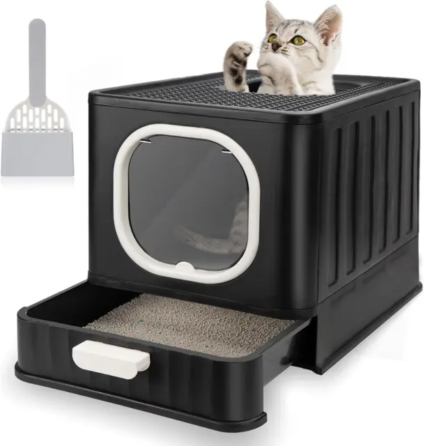 Foldable Cat Litter Box with Lid, Fully Enclosed Anti-Splashing Cat Kitty Litter