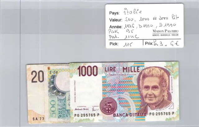 Billets Italie - 500, 1000 Et 2000 Lires - 1976, D1990 Et D1990