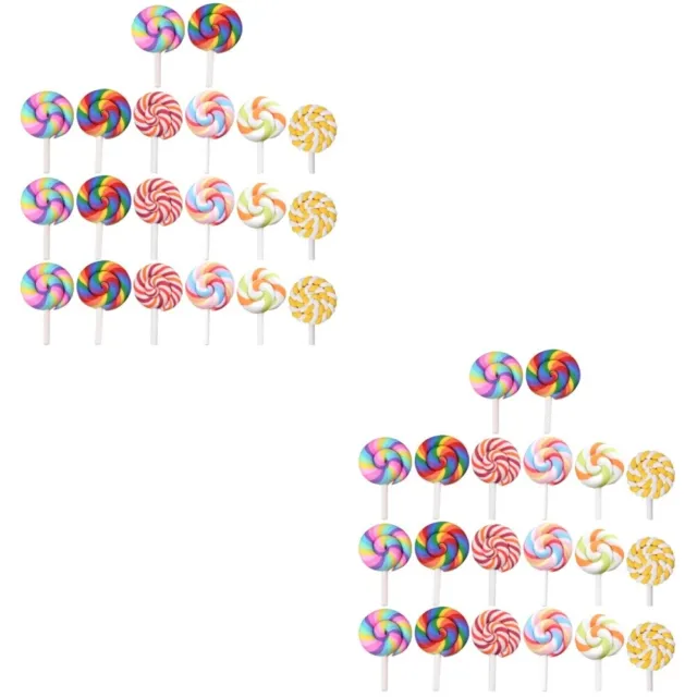 40 Pcs Simulation Lollipop Clay Charms Ornaments Candy Cane Lollipops Polymer