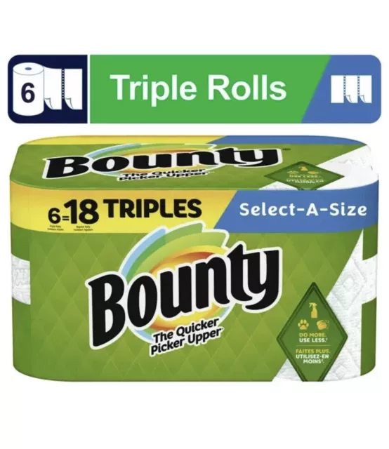 Bounty Select-a-Size Paper Towels, 6 Triple Rolls, White