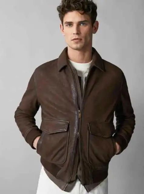 New Men's Brown Bomber Real Suede Leather Fashion Jacket Available In all Size's