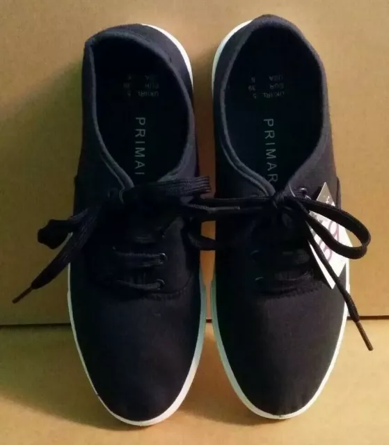 PLIMSOLES PRIMARK GREY White Lace Ups Good Condition 7.50