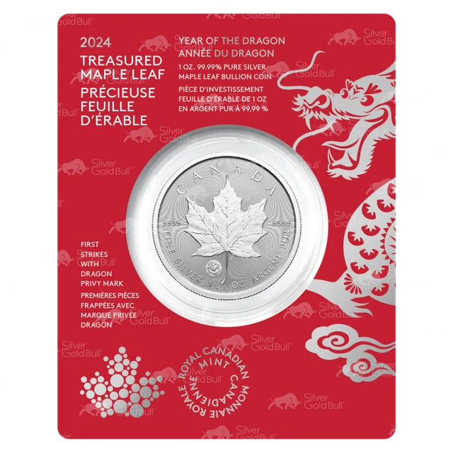 1 OZ 2024 Treasured Maple Leaf Year of the Dragon Privy Mark Silver