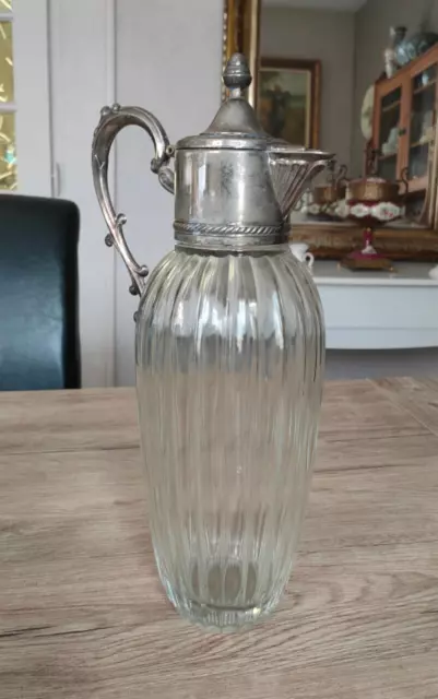 Carafe ancienne métal argenté et cristal