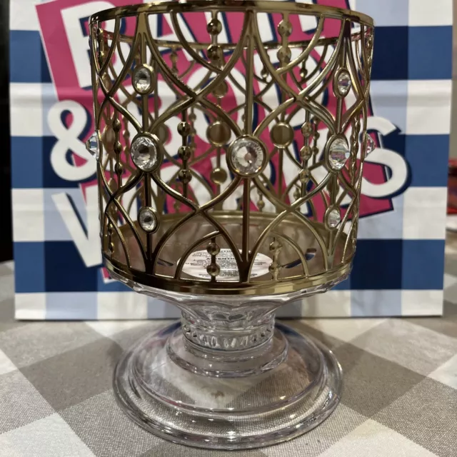 Bath & Body Works GLASS PEDESTAL 💎 3 Wick GEM Candle Holder Luminary PRETTY!