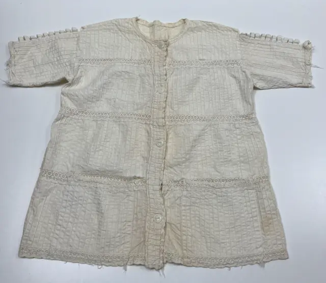 Antique Ivory Pleated Lace Trim Bed Jacket Prairie Cottage Core