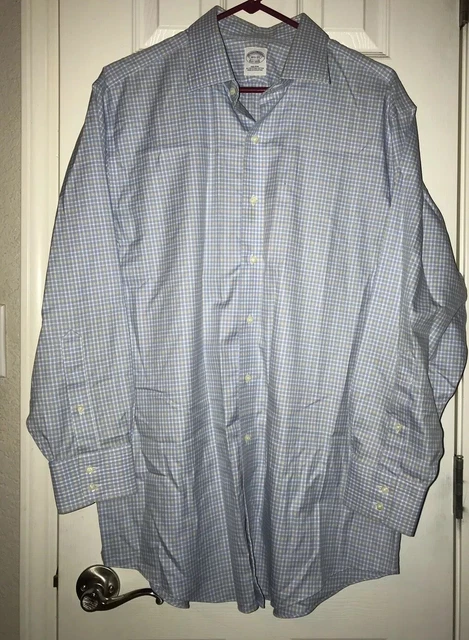 Mens Brooks Brothers Dress Shirt Blue White & Yellow Plaids 16 1/2 - 33