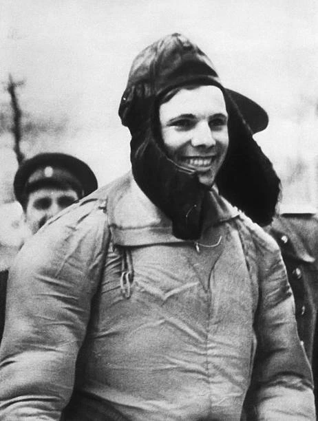 MOSCOW RUSSIA SPACEMAN Yuri Gagarin smiles broadly from confin- 1961 ...
